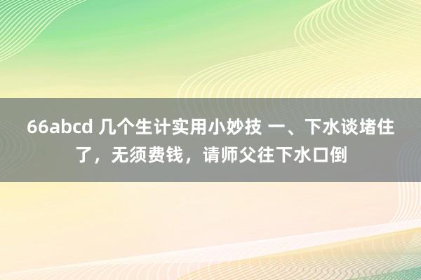 66abcd 几个生计实用小妙技 一、下水谈堵住了，无须费钱，请师父往下水口倒