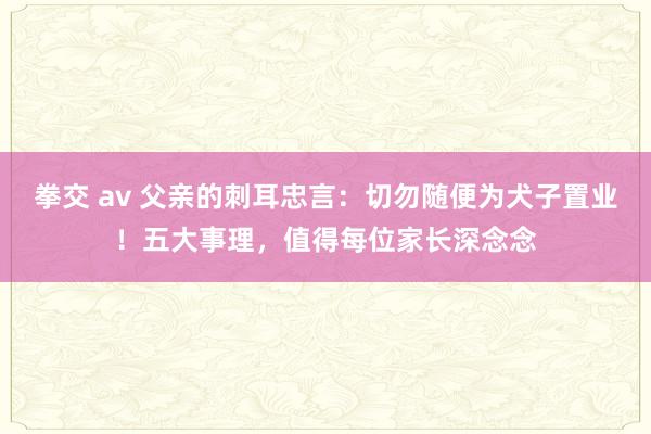 拳交 av 父亲的刺耳忠言：切勿随便为犬子置业！五大事理，值得每位家长深念念