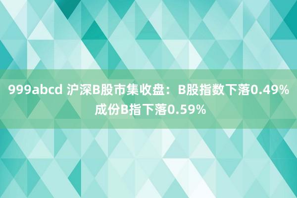 999abcd 沪深B股市集收盘：B股指数下落0.49% 成份B指下落0.59%