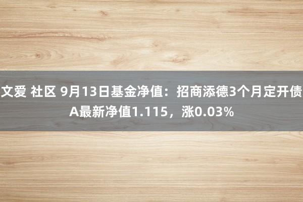 文爱 社区 9月13日基金净值：招商添德3个月定开债A最新净值1.115，涨0.03%