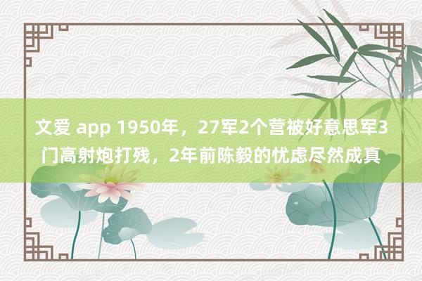 文爱 app 1950年，27军2个营被好意思军3门高射炮打残，2年前陈毅的忧虑尽然成真