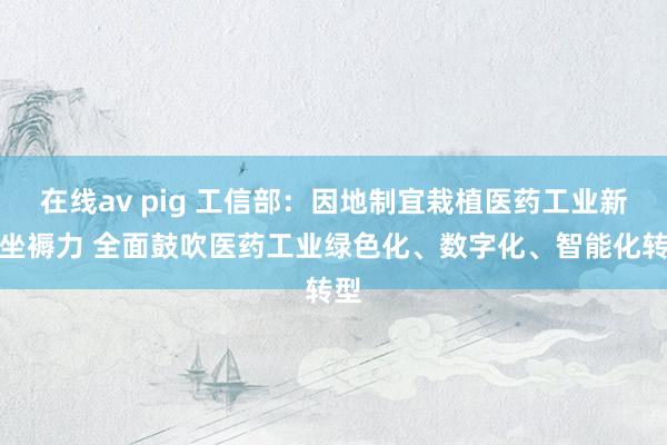 在线av pig 工信部：因地制宜栽植医药工业新质坐褥力 全面鼓吹医药工业绿色化、数字化、智能化转型