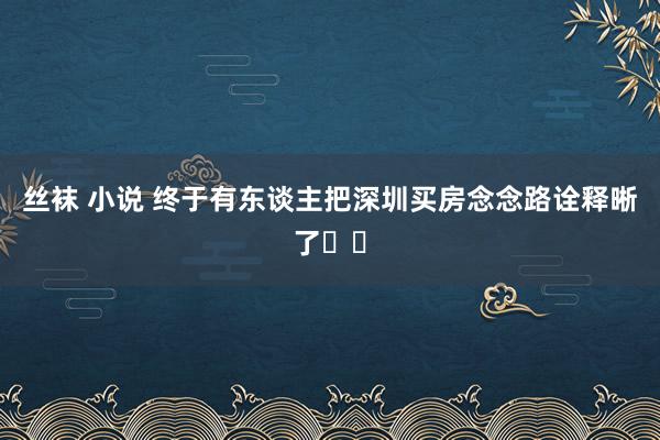 丝袜 小说 终于有东谈主把深圳买房念念路诠释晰了❗️