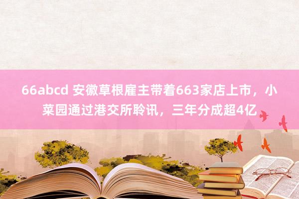 66abcd 安徽草根雇主带着663家店上市，小菜园通过港交所聆讯，三年分成超4亿