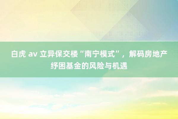 白虎 av 立异保交楼“南宁模式”，解码房地产纾困基金的风险与机遇