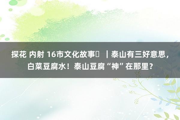 探花 内射 16市文化故事⑭｜泰山有三好意思，白菜豆腐水！泰山豆腐“神”在那里？